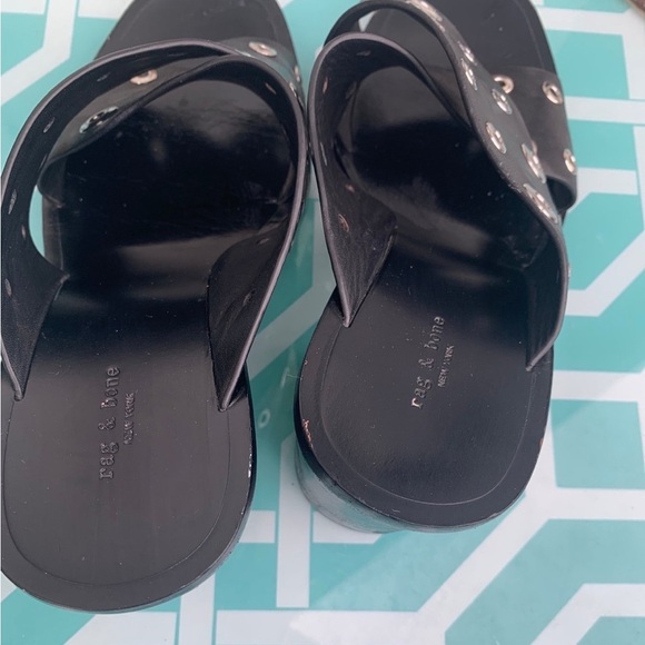 Rag & Bone Slide Paige Sandals Crisscross Black Block Heel SZ 37  $485 - Picture 6 of 6